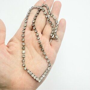 Vintage Silver Tone Rhinestones Prong V Shaped Art Deco Necklace